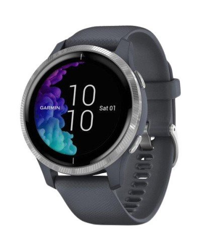 Garmin Venu Silver Stainless Steel Bezel w. Granite Blue and Silicone B. (010-02173-01 / 010-02173-03)