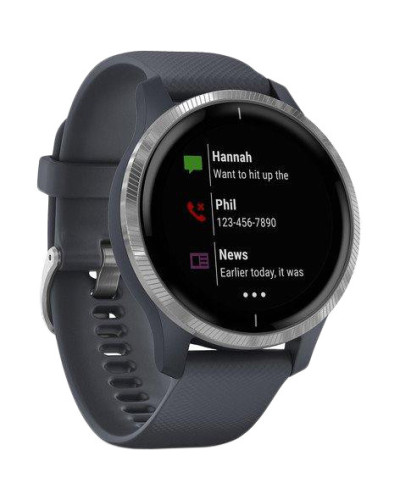 Garmin Venu Silver Stainless Steel Bezel w. Granite Blue and Silicone B. (010-02173-01 / 010-02173-03)
