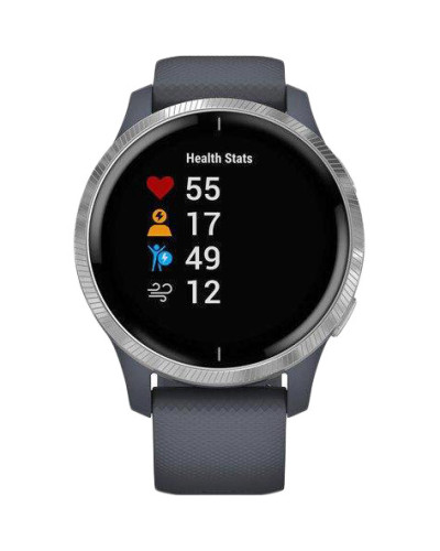 Garmin Venu Silver Stainless Steel Bezel w. Granite Blue and Silicone B. (010-02173-01 / 010-02173-03)