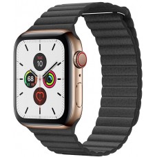 Apple Watch Series 5 LTE 44mm Gold Steel with Black Leather Loop (MWQN2)