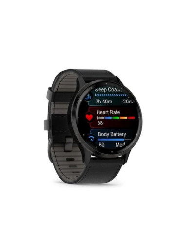 Garmin Venu 3 Slate S. Steel Bezel w. Black Case and Leather Band (010-02784-52/02)