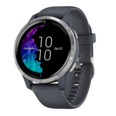 Garmin Venu Silver Stainless Steel Bezel w. Granite Blue and Silicone B. (010-02173-01/03) 010-02173-03