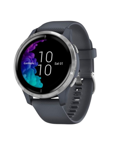 Garmin Venu Silver Stainless Steel Bezel w. Granite Blue and Silicone B. (010-02173-01/03) 010-02173-03