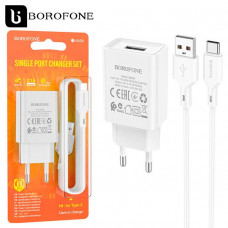 МЗП Borofone 1*USB+Cable TypeC (2.1Ah/10.5W) white (BA68A)