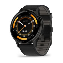 Garmin Venu 3 Slate S. Steel Bezel w. Black Case and Leather Band (010-02784-52)
