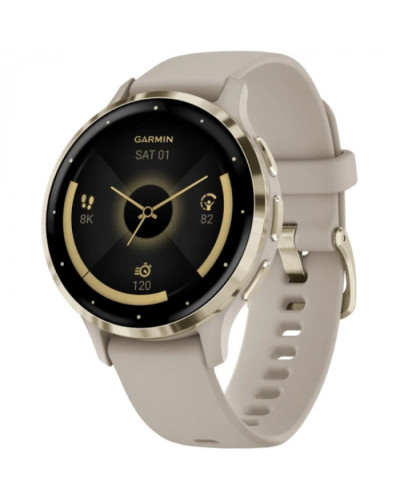 Garmin Venu 3S Soft Gold S. Steel Bezel w. French Gray Case and S. Band (010-02785-02)