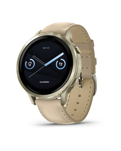 Garmin Venu 4 41mm Lunar Gold with Light Sand Leather Band (010-03013-03)