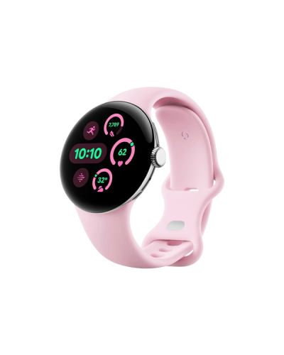Google Pixel Watch 3 41 mm LTE Polished Silver Aluminum Case/Rose Quartz Active Band
