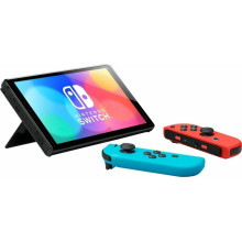 Nintendo Switch OLED with Neon Blue and Neon Red Joy-Con
