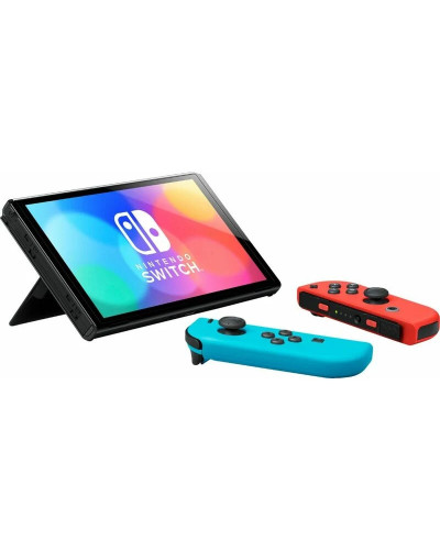Nintendo Switch OLED with Neon Blue and Neon Red Joy-Con