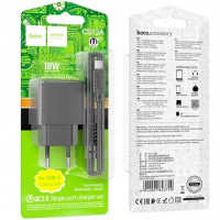МЗП Hoco to 1*USB+ Cable TypeC QC (3Ah/18W) black (CS12A)