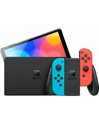 Nintendo Switch OLED with Neon Blue and Neon Red Joy-Con