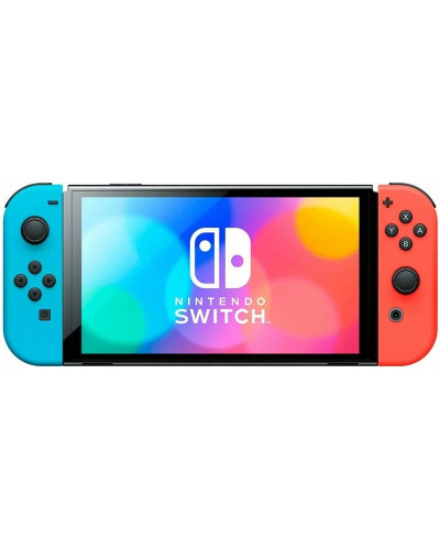 Nintendo Switch OLED with Neon Blue and Neon Red Joy-Con