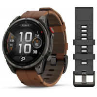 Garmin Fenix 8 Pro 47mm AMOLED Carbon Gray DLC Titanium with Chestnut Leather Band (010-03198-40)