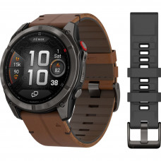 Garmin Fenix 8 Pro 51mm AMOLED Carbon Gray DLC Titanium with Chestnut Leather Band (010-03199-40)
