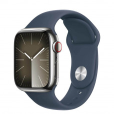 Apple Watch Series 9 GPS + Cellular 45mm Silver S. Steel Case w. Storm Blue Sport Band - S/M (MRMN3)