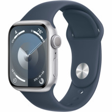 Apple Watch Series 9 GPS 45mm Silver Aluminum Case w. Storm Blue Sport Band - S/M (MR9D3)