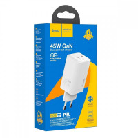 МЗП Hoco to 2*TypeC GaN QC/PD (45W) white (N23)
