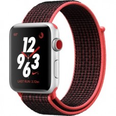 Apple Watch Nike+ Series 3 (GPS + Cellular) 42mm Silver Aluminum w. Bright Crimson/BlackSport L. (MQLE2)