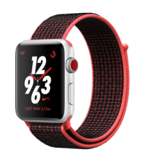 Apple Watch Nike+ Series 3 (GPS + Cellular) 42mm Silver Aluminum Case with Bright Crimson/Black Nike Sport Loop (MQMG2)